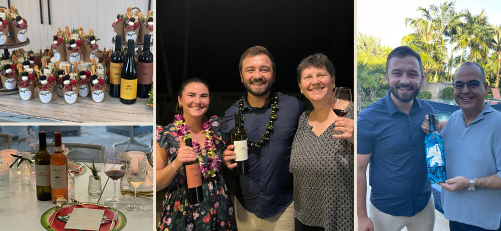 collage of people and wine
